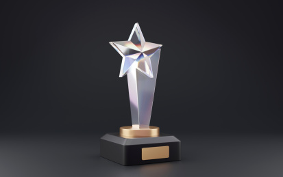 现代立式五角星3D玻璃水晶创意奖杯奖牌