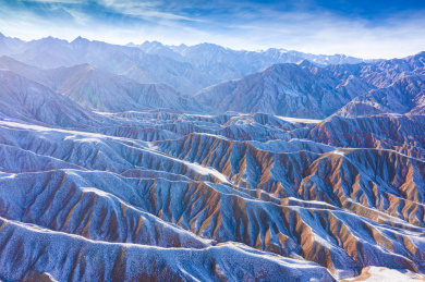 中国甘肃张掖祁连山雪景航拍