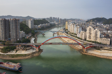 航拍广西梧州鸳江大桥