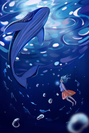 深海里的鲸鱼和女孩