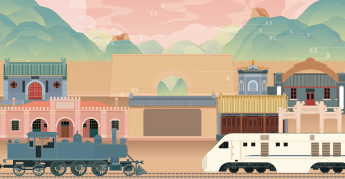 北京昌平南口城古建筑插画