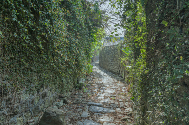 千年传统古村落海南罗驿村火山岩民居石板巷