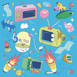 科学实验电视机可爱扁平矢量插画元素