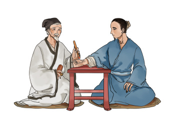 古风水墨医生给人艾灸古装人物中医养生给