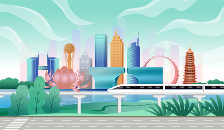 中国江苏常州市商务科技城市彩色插画