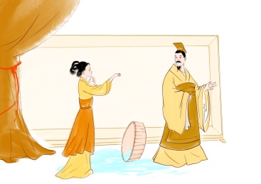 覆水难收中国风教育文学故事插画古代人物成