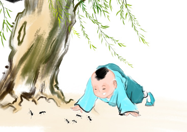 蚍蜉撼树中国风教育文学故事插画古代人物成