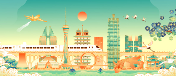 河南郑州地标建筑矢量插画