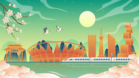 佛山国潮风城市建筑矢量插画