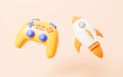 卡通游戏手柄与火箭3D渲染