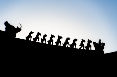 中国北京故宫房顶脊兽剪影