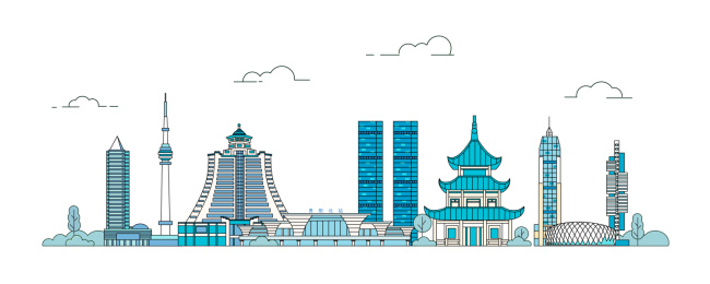 贵阳城市天际线线条风矢量插画