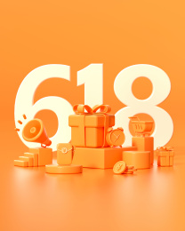 电商大促活动橙色元素堆大数字海报