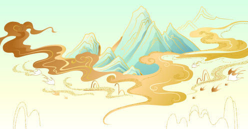 金色中国风云纹抽象山水插画