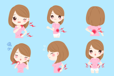 卡通风女性身体各部位酸痛插图