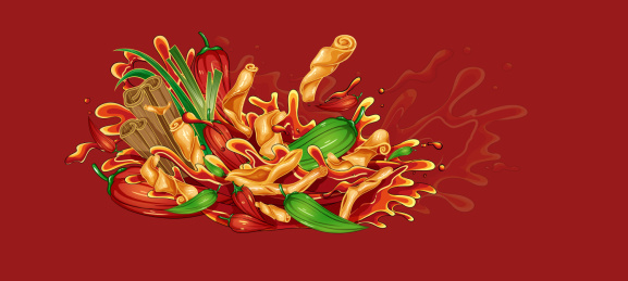 鸭肠辣椒酱国潮复古插画包装图案