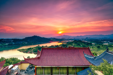 义乌义亭铜山岩风景区日落晚霞风光