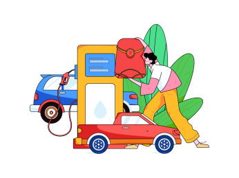 为汽车加油获得优惠的人物矢量互联网运营手