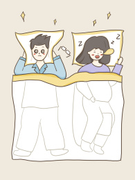 女人打鼾男人无法入睡的挣扎场景插画
