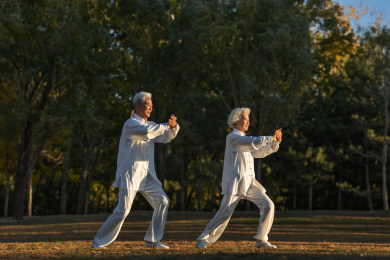 老年夫妇正在练太极拳