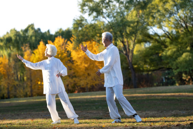 老年夫妇正在练太极拳