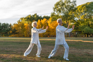 老年夫妇正在练太极拳
