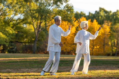老年夫妇正在练太极拳