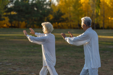 老年夫妇正在练太极拳