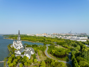 中国江苏苏州园区天主教堂航拍