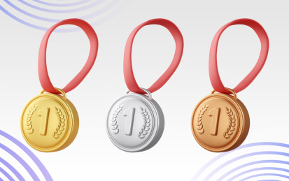 比赛竞技运动会红色带子金银铜稻穗纹奖牌