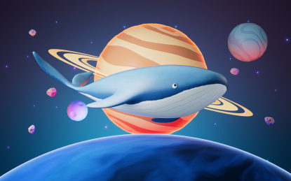 鲸鱼遨游在太空3D渲染