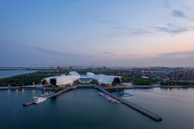 天津国家海洋博物馆建筑风景及自然风光航拍