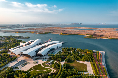 天津国家海洋博物馆建筑风景及自然风光航拍