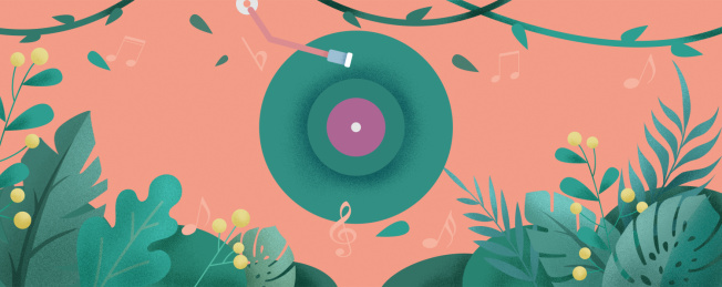 扁平风肌理手绘插画音乐节