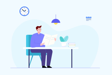 早晨在家读报纸的男性