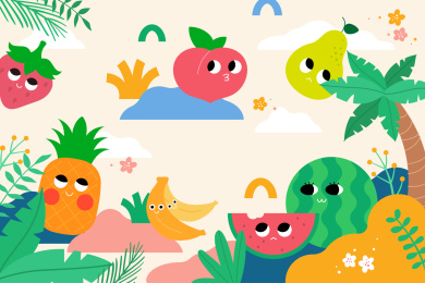 可爱水果表情夏季丛林植物插画