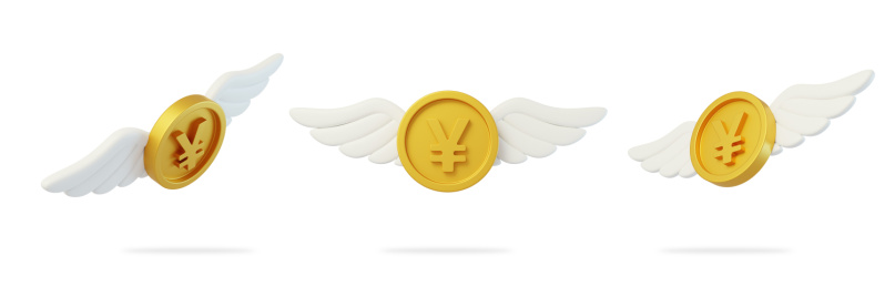 金融投资梦想暴富翅膀金币3D