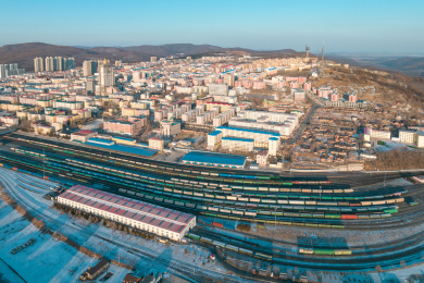 黑龙江绥芬河百年中东铁路火车站航拍风光