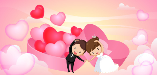 快乐新郎新娘婚礼舞会和婚礼庆典插画矢量图
