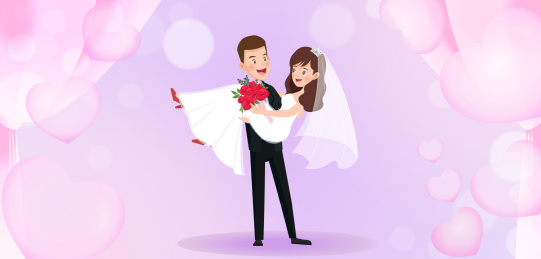 卡通新郎新娘婚礼庆典插画矢量图