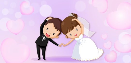 快乐新郎新娘婚宴庆典比心插画矢量图