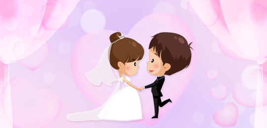 卡通新郎新娘婚宴庆典比心插画矢量图