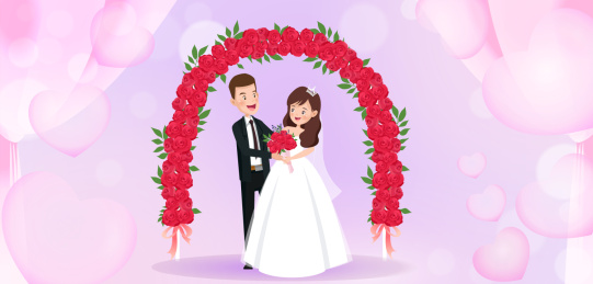 卡通新郎新娘婚礼庆典插画矢量图