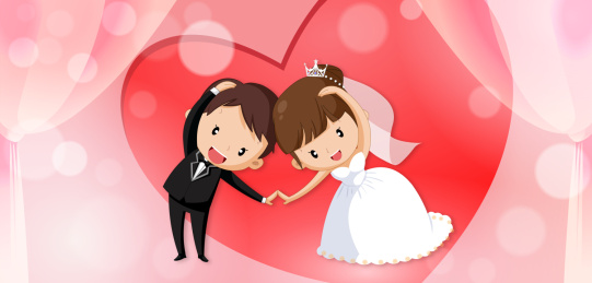 卡通新郎新娘比心 婚礼庆典插画矢量图