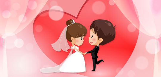 卡通新郎新娘婚礼庆典插画矢量图