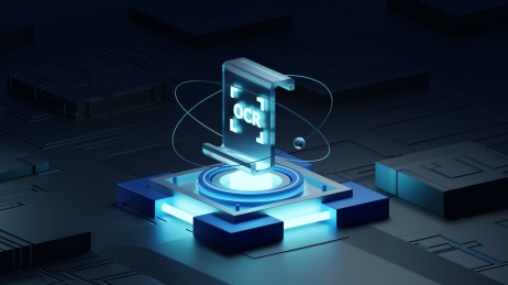 深色科技感蓝色发光玻璃文本识别3D图标