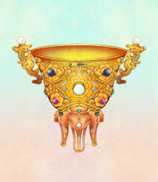 中国文化器皿黄金茶盏国潮插画