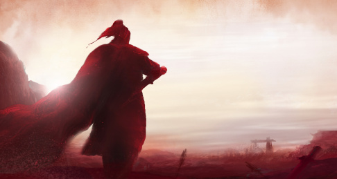 中国风水墨画将军战事结束遥望故国旧土河山