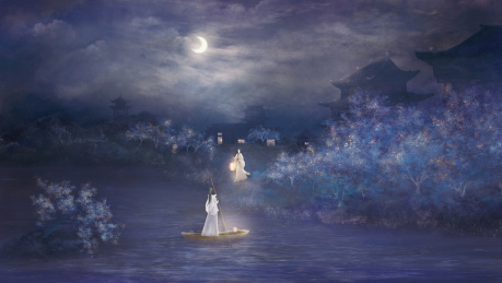 古风月夜游舟相会