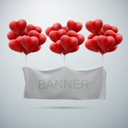 浪漫爱心气球吊着留白布条 情人节横幅